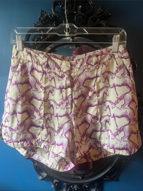 FARM Rio Pants - FARM Rio Rare Horse Print Satin Dolphin Shorts Purple Cream SMALL